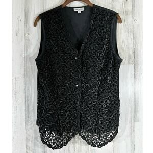 San‎ Andre 1993 Womens Black Lace Front Button Up Vest Size 10 (Medium) Vintage